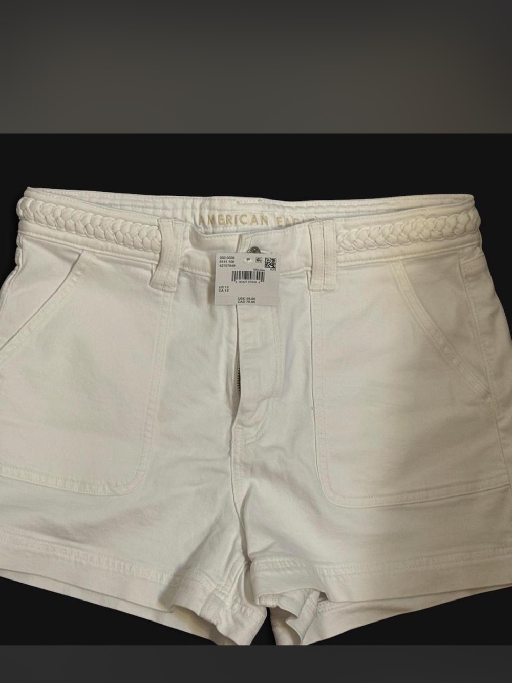 American Eagle Outfitters White High-Waist Braided-Waist Shorts